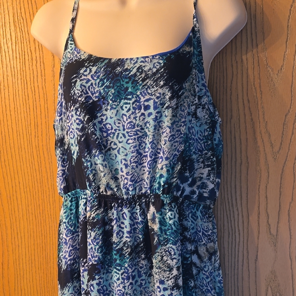 Blue Leopard Print Sleeveless Dress
